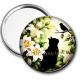 Miroir de poche - chat noir fleur
