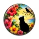 Cabochon Résine - chat noir fleur