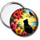 Miroir de poche - chat noir fleur