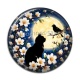 Cabochon Résine - chat noir fleur de cerisier