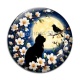 Cabochon Verre - chat noir fleur de cerisier