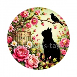 chat noir fleur rose