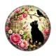 Cabochon Résine - chat noir fleur rose