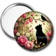 Miroir de poche - chat noir fleur rose