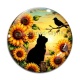 Cabochon Verre - chat noir fleur tournesol