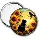 Miroir de poche - chat noir fleur tournesol