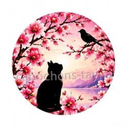 chat noir fleur de cerisier