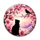 Cabochon Verre - chat noir fleur de cerisier