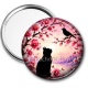 Miroir de poche - chat noir fleur de cerisier