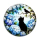 Cabochon Verre - chat noir fleur 