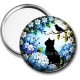 Miroir de poche - chat noir fleur 