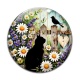 Cabochon Verre - chat noir fleur sauvage