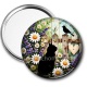 Miroir de poche - chat noir fleur sauvage