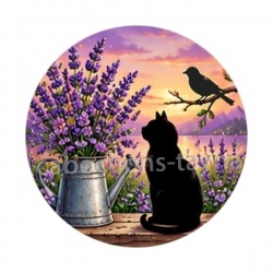 chat noir fleur lavande