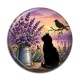 Cabochon Résine - chat noir fleur lavande