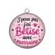 Pendentif Cabochon Argent - J'peux pas j'ai bêtise avec marraine