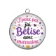 Pendentif Cabochon Argent - J'peux pas j'ai bêtise avec marraine
