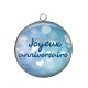Pendentif Cabochon Argent - joyeux anniversaire