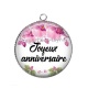 Pendentif Cabochon Argent - joyeux anniversaire