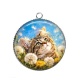 Pendentif Cabochon Argent - chaton fleur