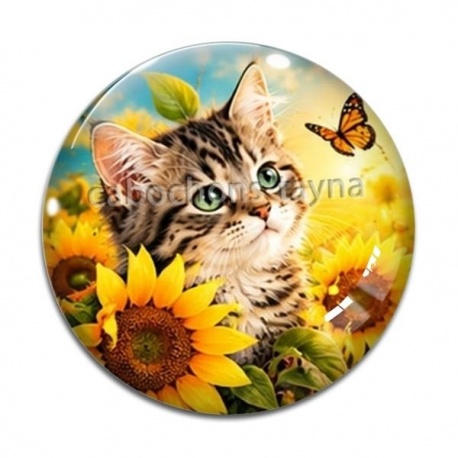 Cabochon Verre - chat tournesol