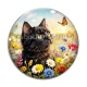 Cabochon Verre - chat fleur