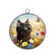 Pendentif Cabochon Argent - chat fleur