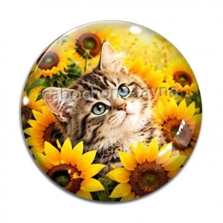 Cabochon Verre - chaton tournesol