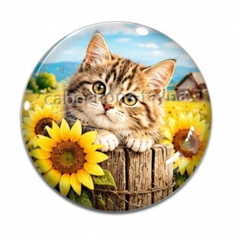 Cabochon Verre - chaton tournesol
