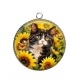 Pendentif Cabochon Argent - chat tournesol
