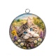Pendentif Cabochon Argent - chaton fleur