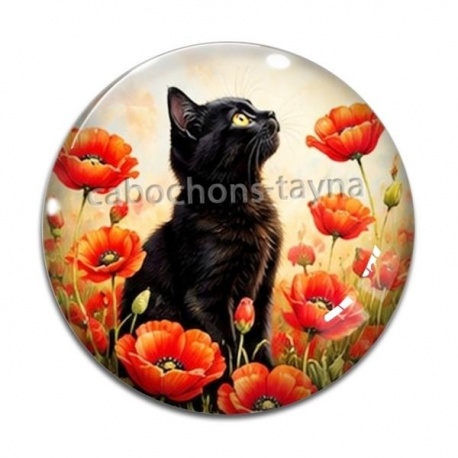 Cabochon Verre - chat coquelicot