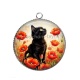 Pendentif Cabochon Argent - chat coquelicot