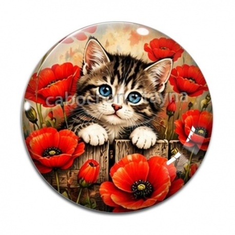 Cabochon Verre - chaton coquelicot