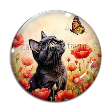 Cabochon Verre - chat coquelicot