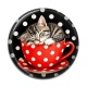 Cabochon Résine - chat tasse fond pois