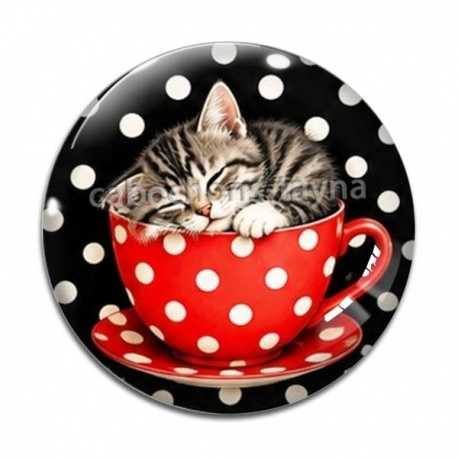 Cabochon Verre - chat tasse fond pois