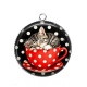 Pendentif Cabochon Argent - chat tasse fond pois