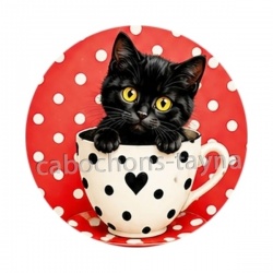 chaton tasse fond pois