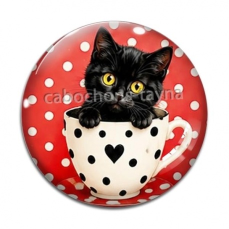 Cabochon Verre - chaton tasse fond pois
