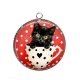 Pendentif Cabochon Argent - chaton tasse fond pois