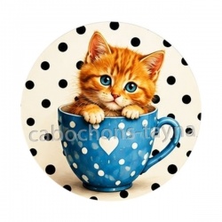 chaton tasse fond pois