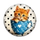 Cabochon Verre - chaton tasse fond pois