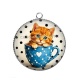 Pendentif Cabochon Argent - chaton tasse fond pois