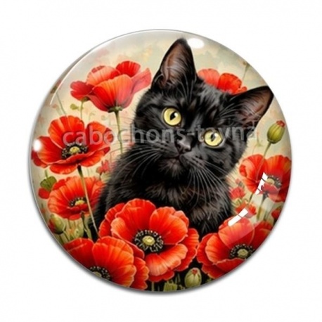 Cabochon Verre - chat coquelicot