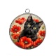 Pendentif Cabochon Argent - chat coquelicot
