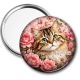 Miroir de poche - chat fleur rose