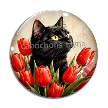 Cabochon Verre - chat tulipe