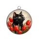 Pendentif Cabochon Argent - chat tulipe