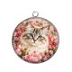 Pendentif Cabochon Argent - chat fleur